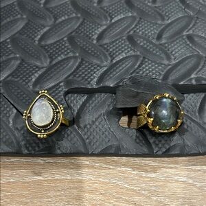 Boho Gal Jewelry Brass and Stone Statement Rings (set of 2) Size 7/8